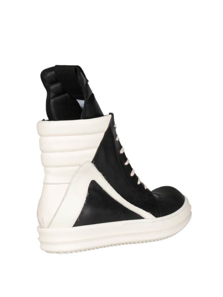 RICK OWENS 20Mm Leather High Top Sneakers, Black/White | ModeSens