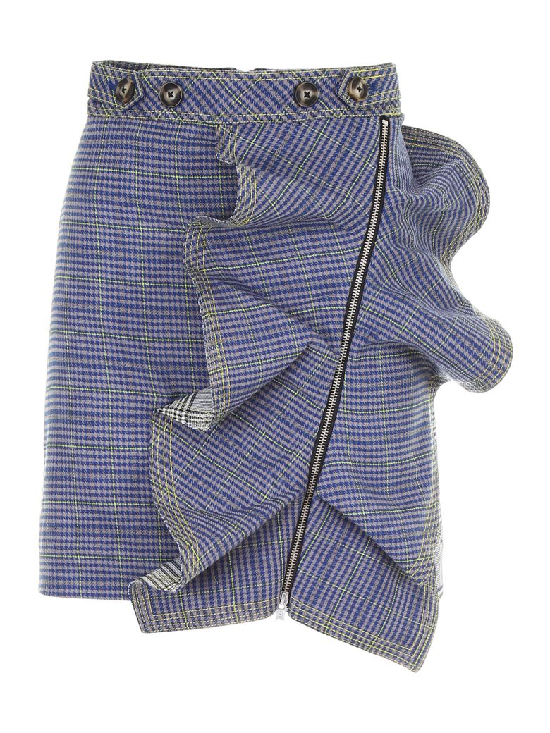 Self-Portrait Ruffled Checked Tweed Mini Skirt In Blue | ModeSens