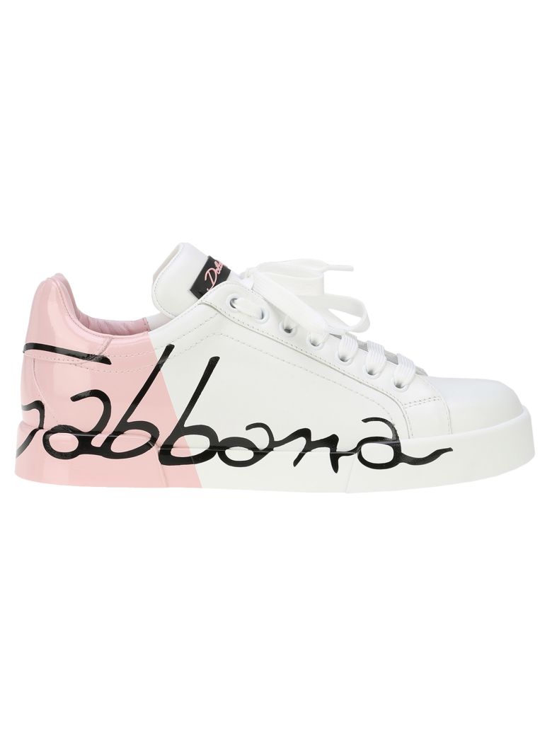 DOLCE & GABBANA DOLCE AND GABBANA WHITE AND PINK WRITING SNEAKERS, PINK ...