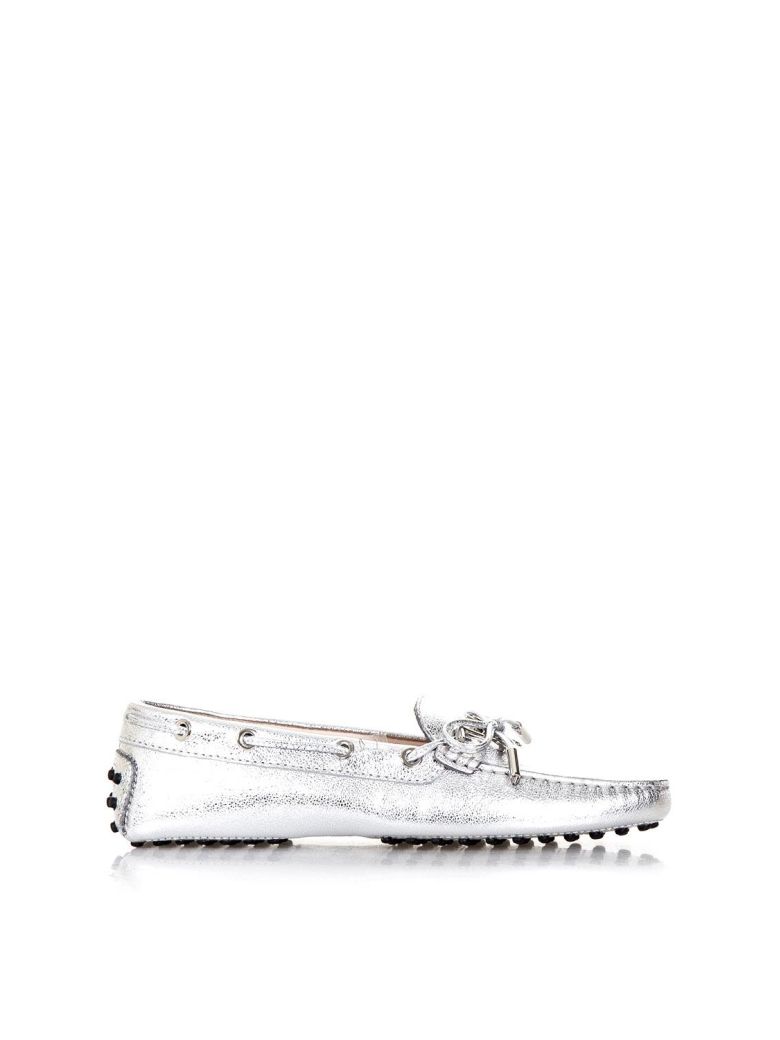 TOD'S SILVER LEATHER GOMMINO LOAFERS,10591708