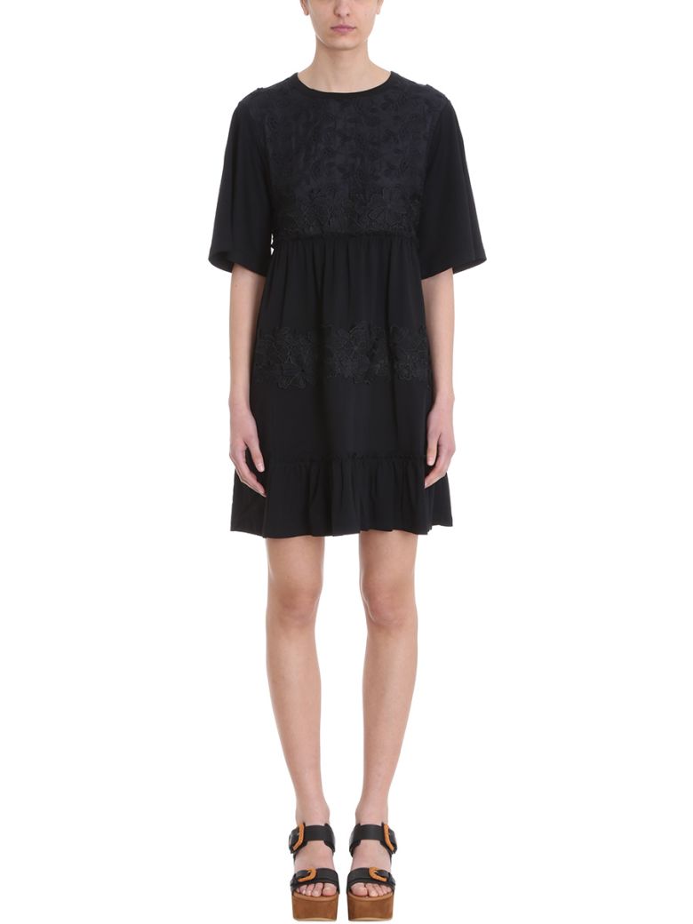 SEE BY CHLOÉ LACE EMBELLISHED SHORT-SLEEVED DRESS,10586986