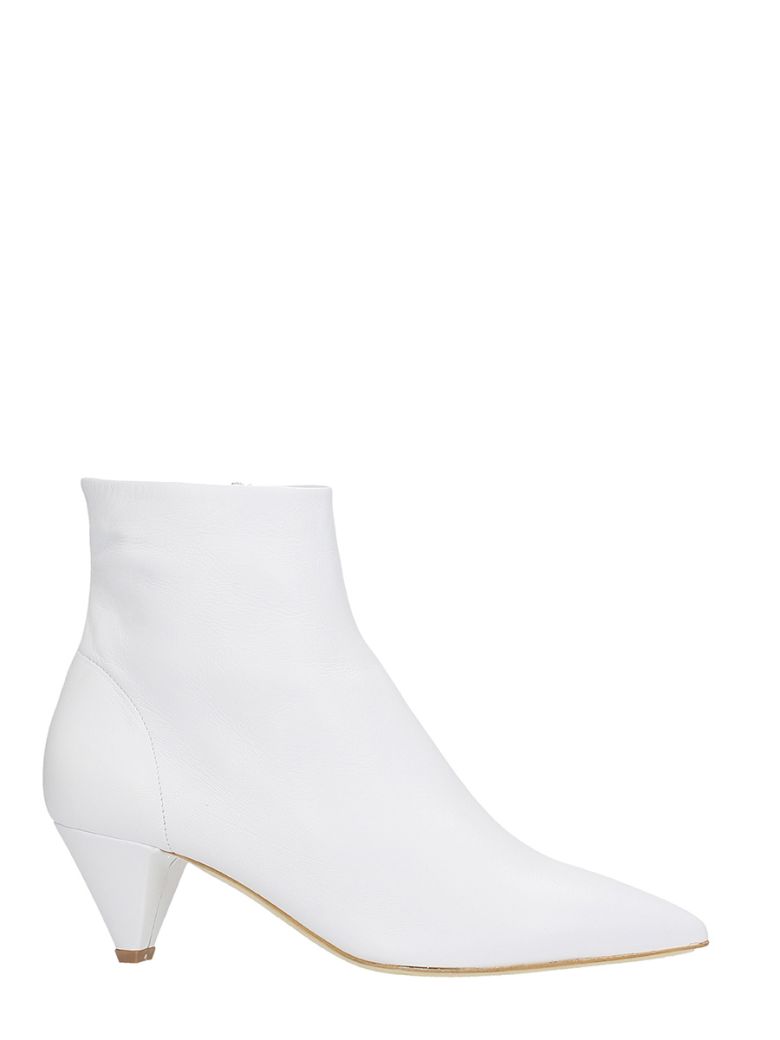 THE SELLER POINTED TOE WHITE CALF LEATHER ANKLE BOOTS,10601432
