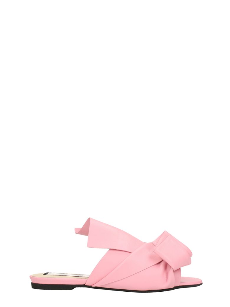 N°21 BOW PINK LEATHER FLAT SANDALS,10596103