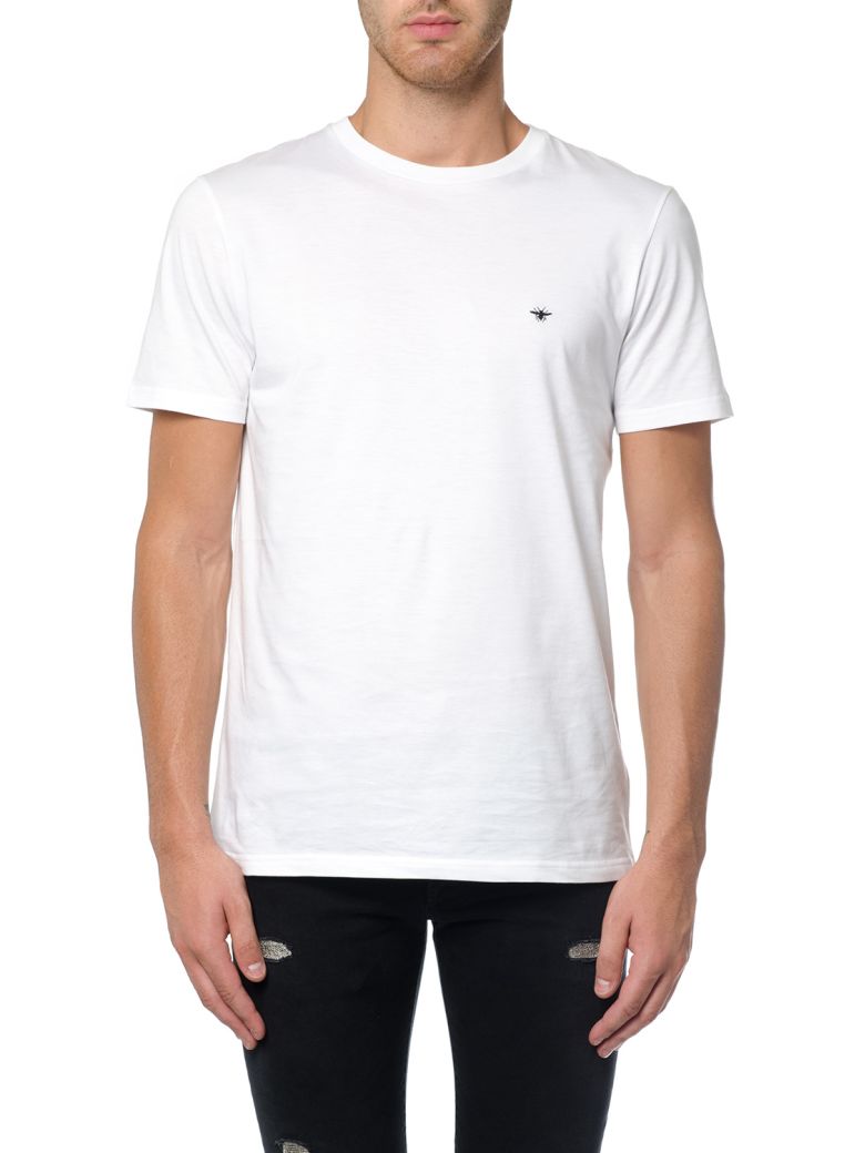 dior homme t-shirt in white cotton with black bee embroidery in
