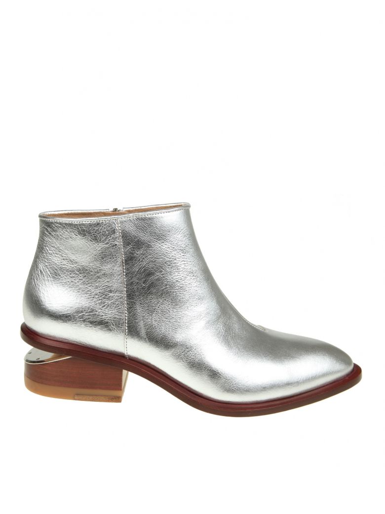 ALEXANDER WANG KORI ANKLE BOOT IN SILVER LEATHER,10618236