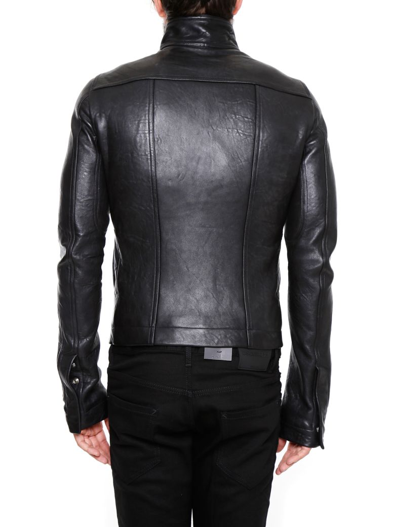 Rick Owens Mollino Biker Leather Jacket In Blacknero
