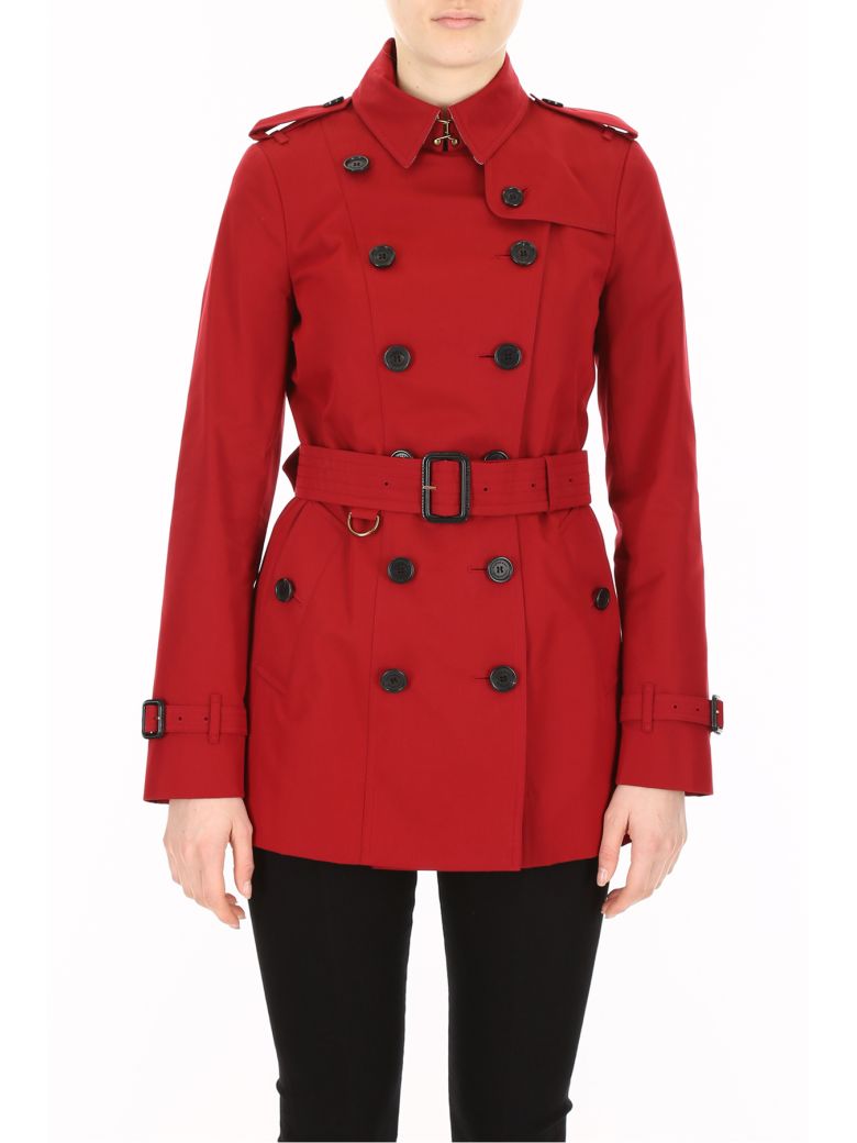 BURBERRY Sandringham Leather Trimmed Trench Coat, Red, Uk 6, Parade Red ...
