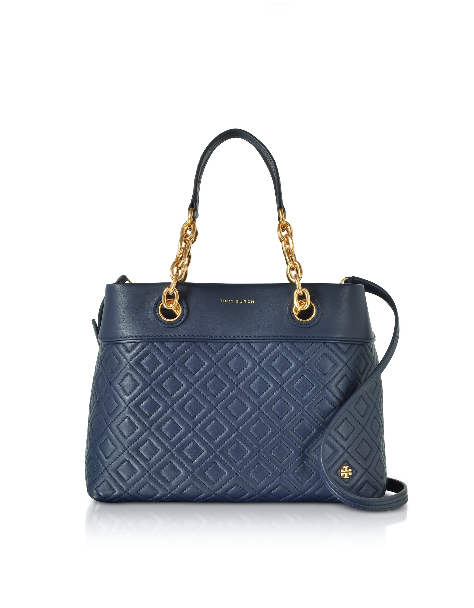 Tory Burch Fleming Royal Navy Leather Small Tote Bag W-shoulder Strap ...
