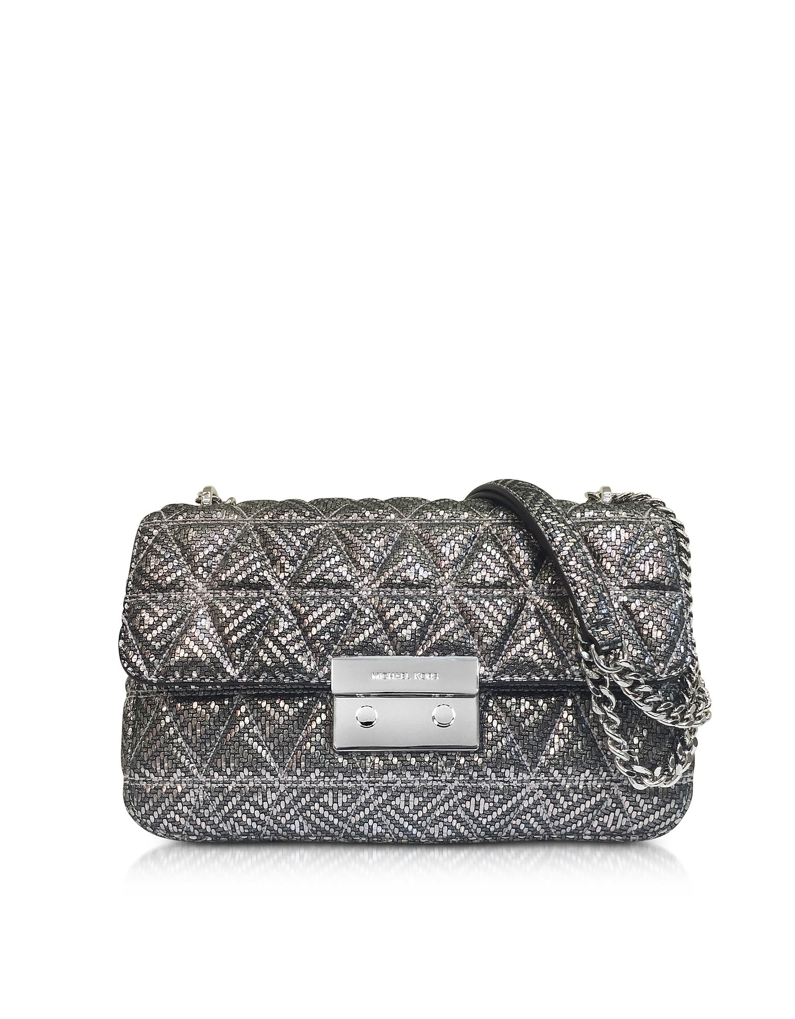 MICHAEL KORS SILVER QUILTED LEATHER SLOAN LARGE CHAIN SHOULDER BAG,10590096