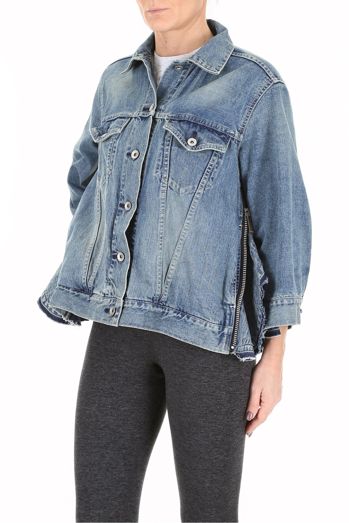 sacai - denim jacket - light blue|celeste, womens jackets | ita