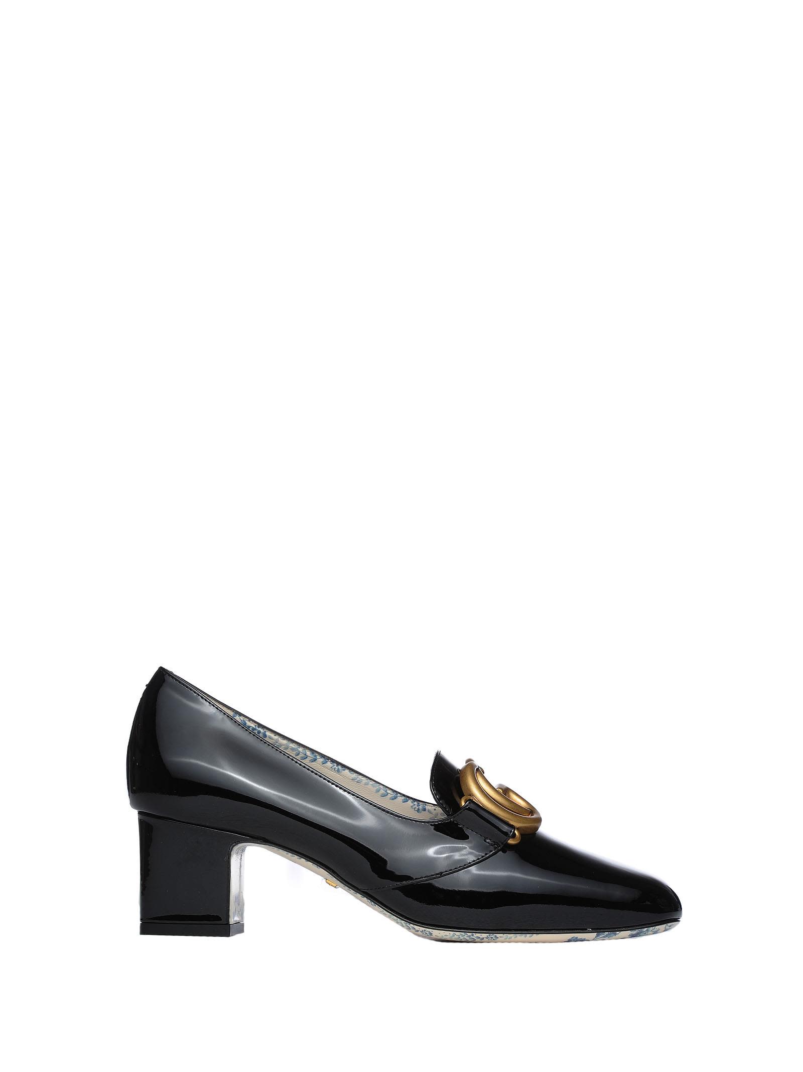 Black Patent Leather Mid-heel Pumps With Double G thumbnail
