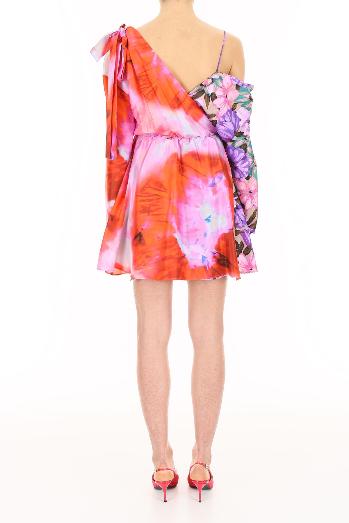 msgm - printed silk dress - rosa|rosso, womens dresses | ita
