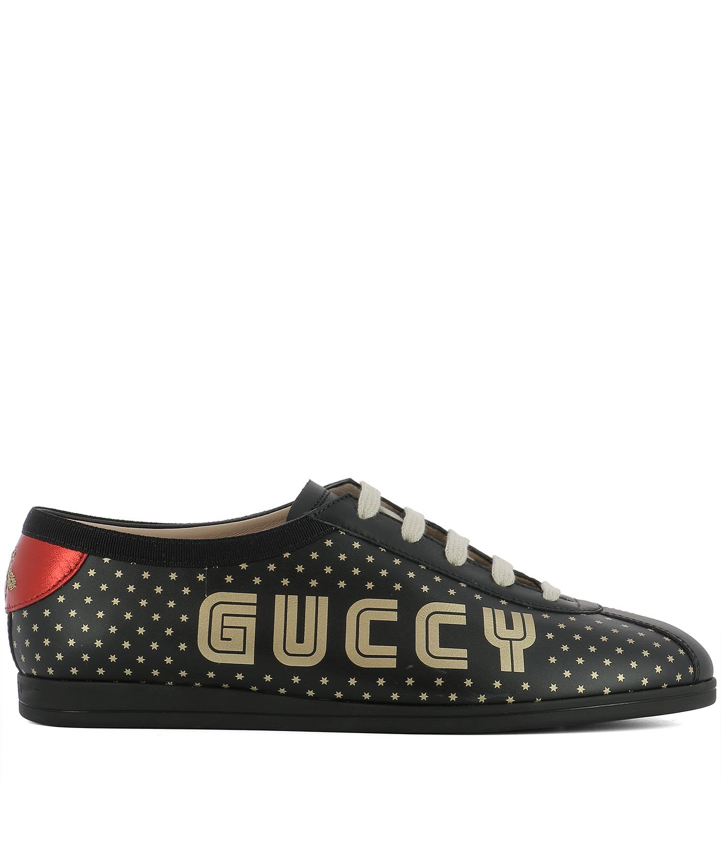 GUCCI BLACK LEATHER SNEAKERS,10589306