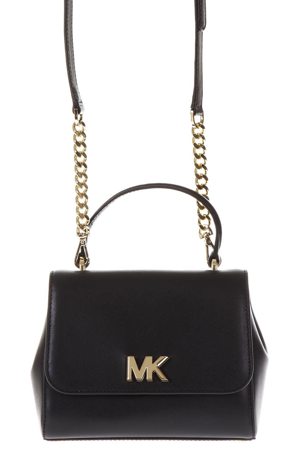 michael michael kors black leather handbag with mk metal logo