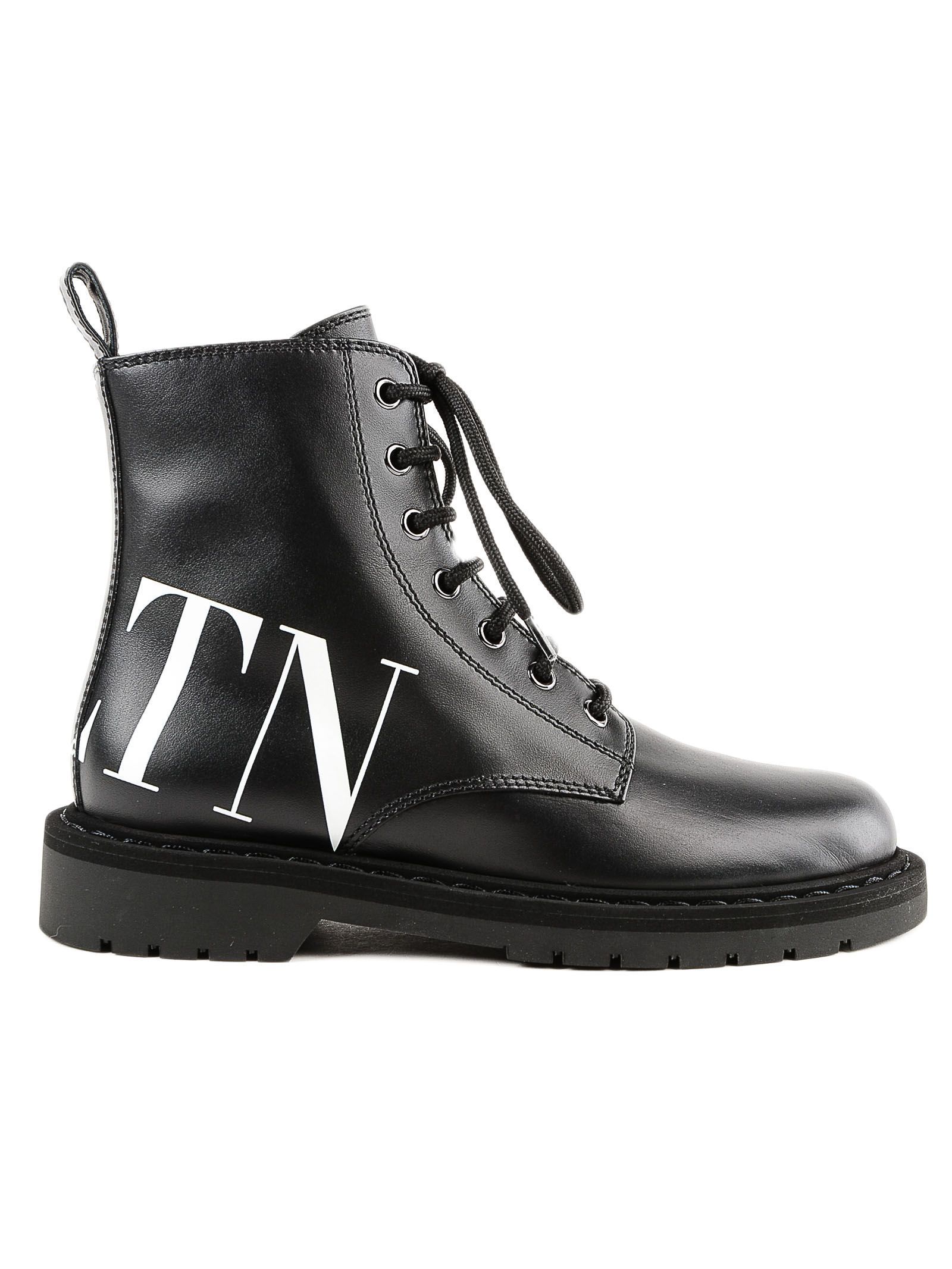 Valentino Vltn Lace-Up Leather Ankle Boots In Black | ModeSens