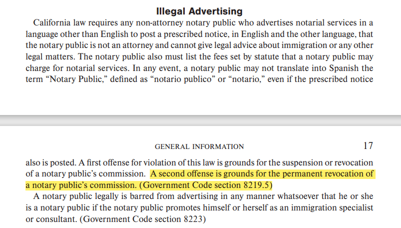 A second offense is grounds for the permanent revocation of a notary public’s commission. (Government Code section 8219.5)