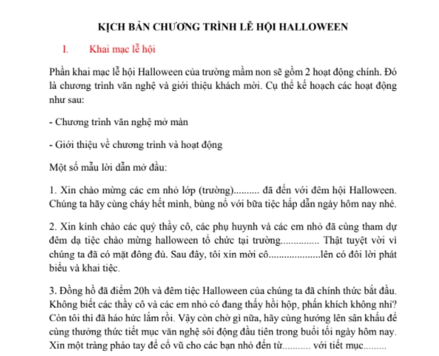 DOWNLOAD] KỊCH BẢN MC CHƯƠNG TRÌNH LỄ HỘI HALLOWEEN CHO TRƯỜNG MẦM NON