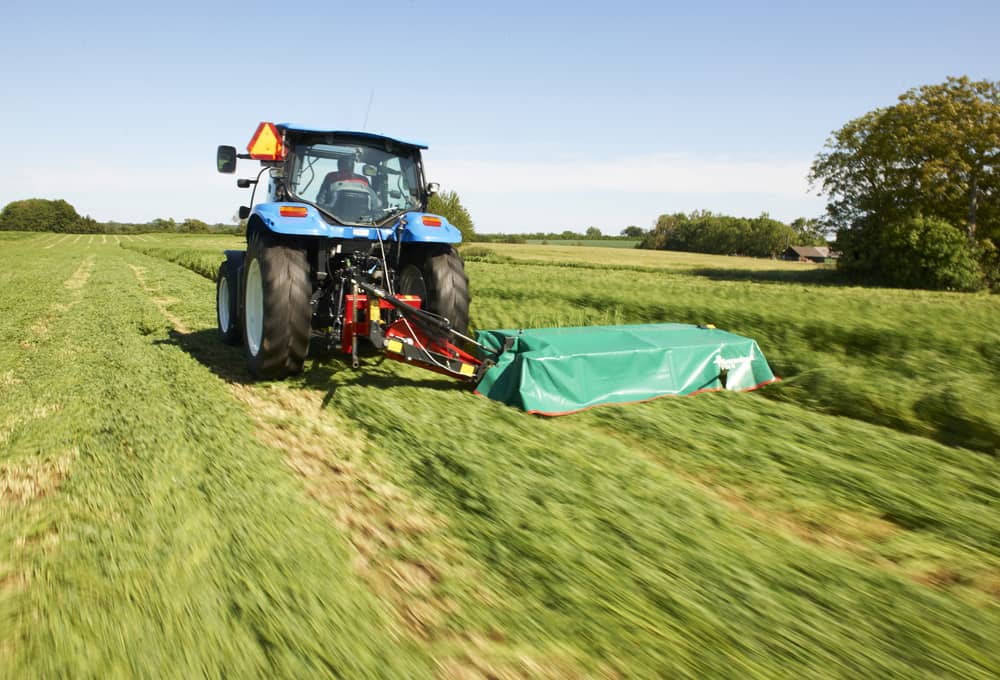 Plain Mowers - KVERNELAND 2316 M - 2320 M - 2324 M, mowing grass on field behind tractor