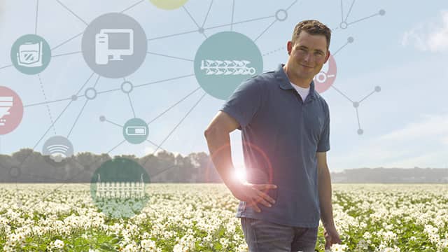 Homme avec main sur la hanche dans un champs de fleurs blanches