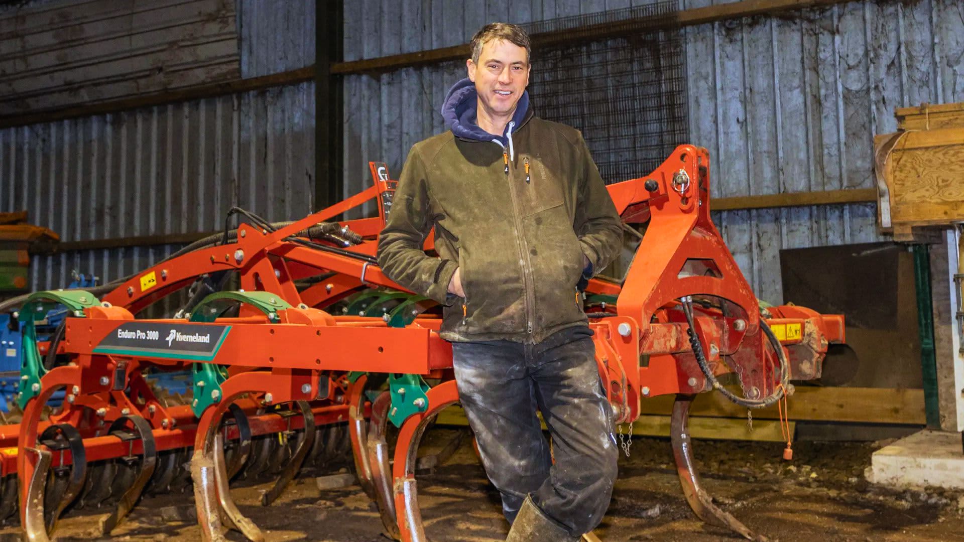 Russell Abbiss in front of his Kverneland Enduro Pro Stubble cultivator