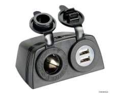 Lighter Socket + Double USB with Casing (Black)