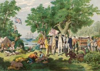 A painting depicting Captain Cook taking possession of the Australian continent on behalf of the British Crown, AD 1770
