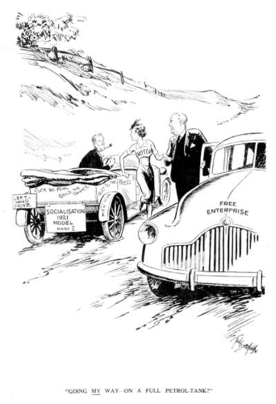1949 election cartoon, Going My Way? by Ted Scorfield.