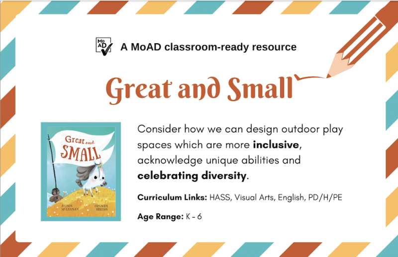Image of the book Great and Small, which is a book about designing  outdoor play spaces to be more inclusive