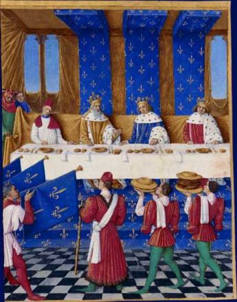 Banquet de Charles V le Sage Grandes Chroniques de France, enluminées par Jean Fouquet, Tours, vers 1455-1460 Paris, via Wikimedia Commons