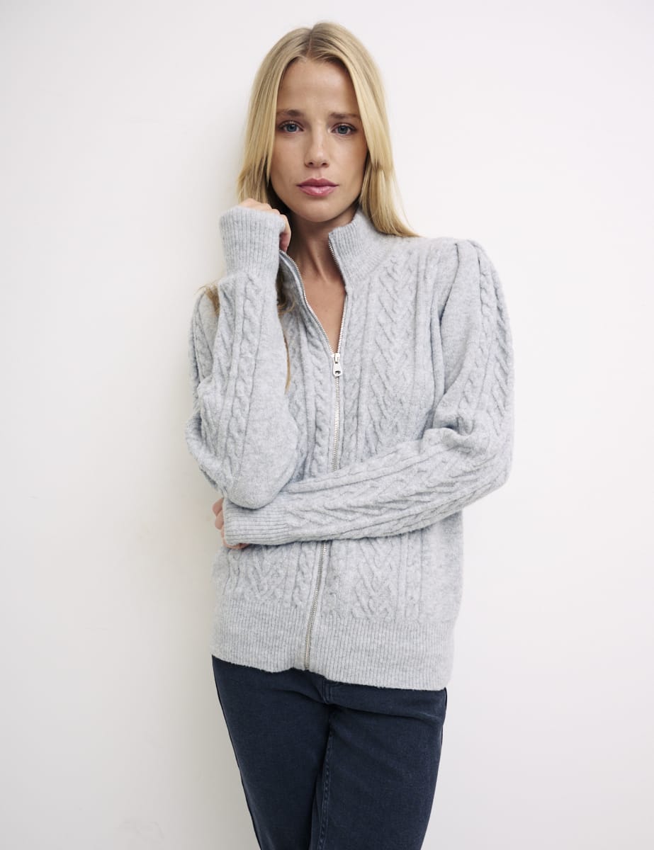 Grey Cable Knit Cardigan