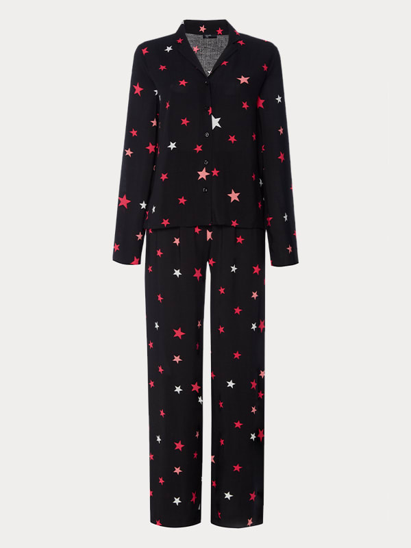 Lenzing™ EcoVero™ Black and Pink Star Carla Shirt Pyjama Set