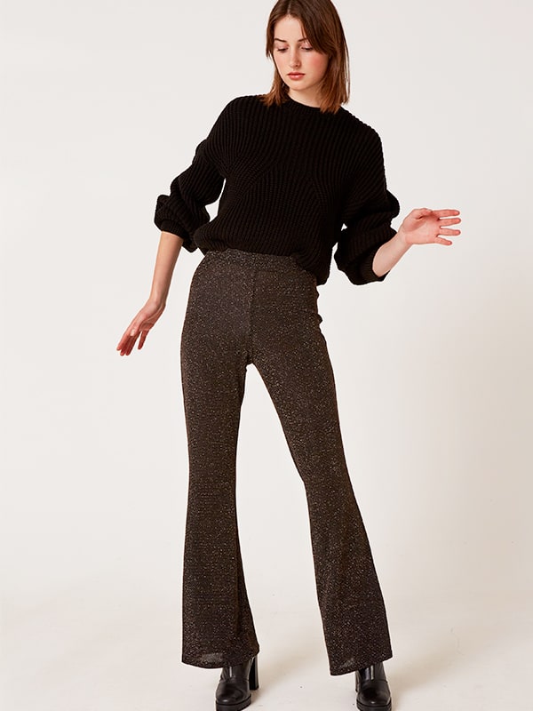 Black and Gold Glitter Carrie Flare Trouser