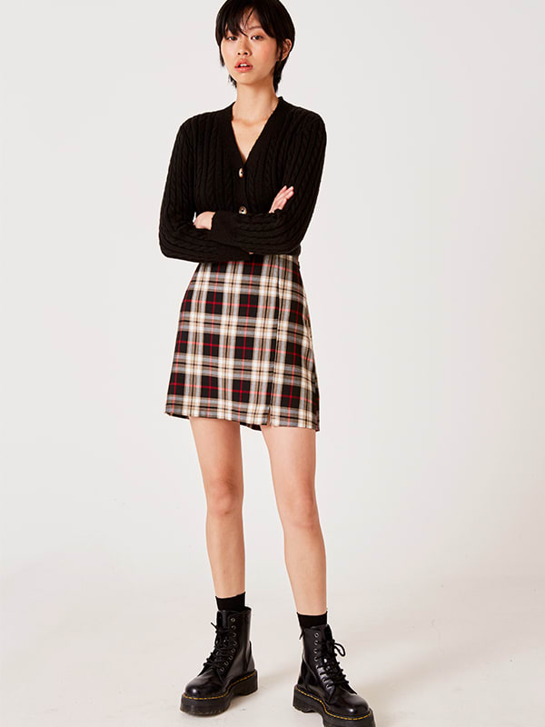 Black and Cream Tartan Klara Mini Skirt