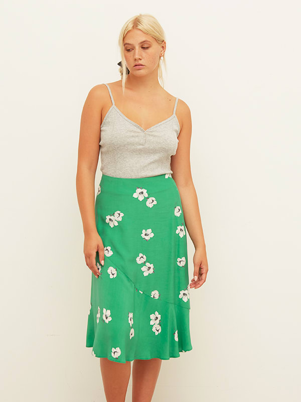 LENZING™ ECOVERO™ Green and White Floral Fran Midi Skirt 
