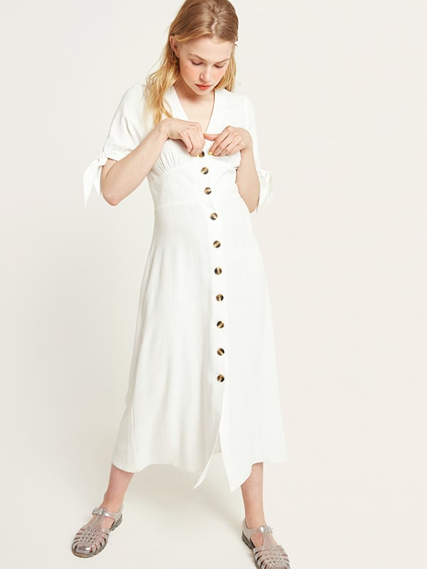 White Alexis Linen Blend Midi Dress