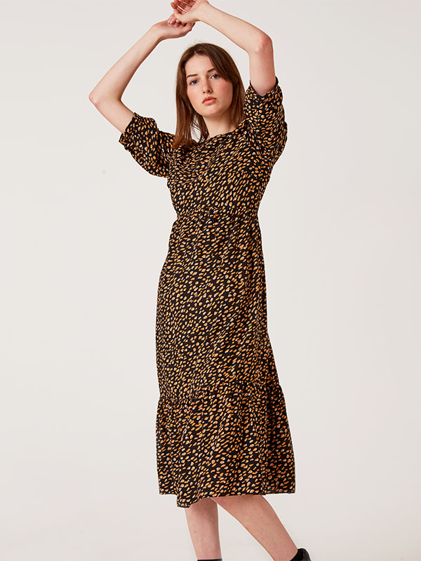Black and Brown Leopard Rachel Babydoll Midi Dress