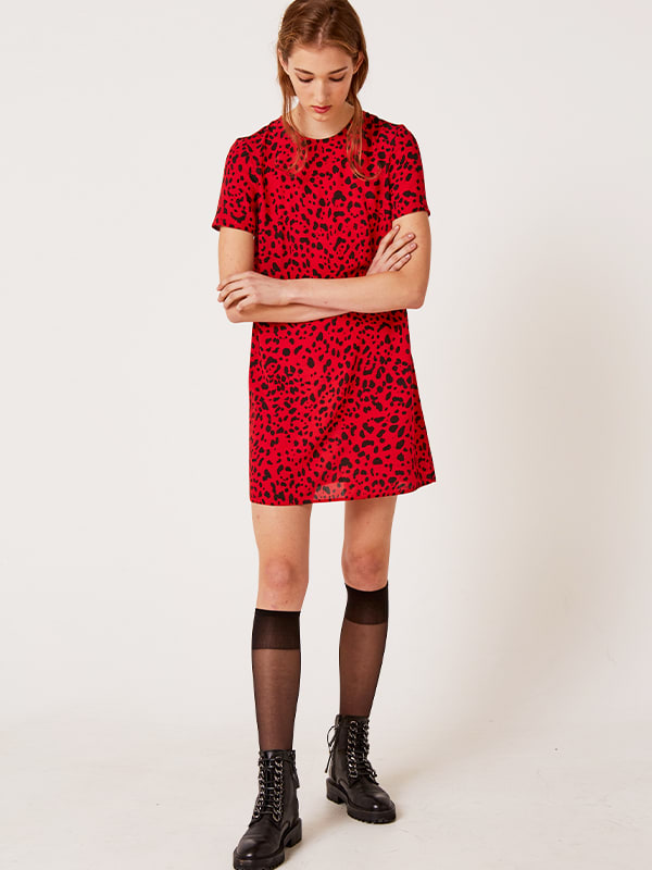 Lenzing™ EcoVero™ Red and Black Animal Ferne Mini Dress