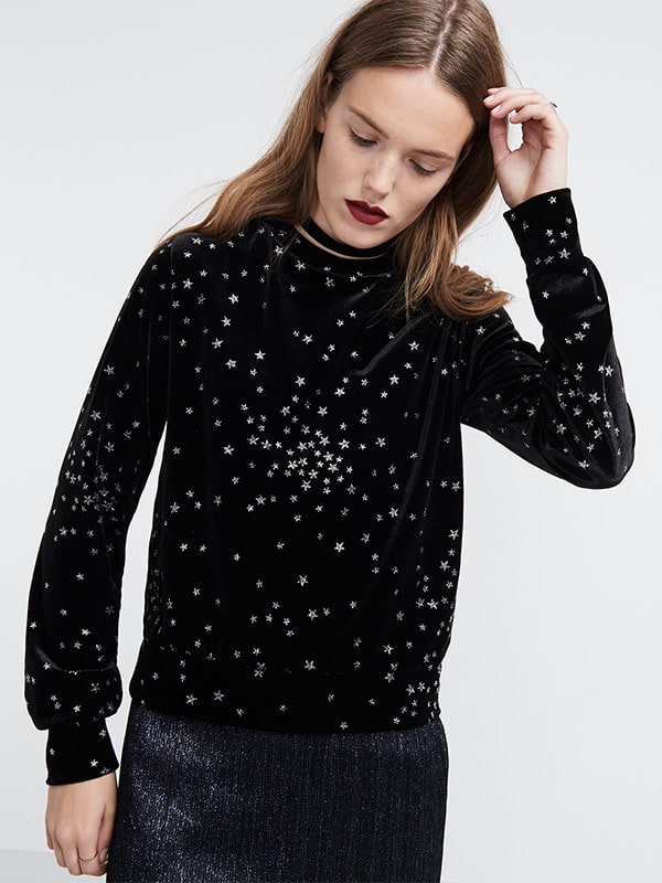 BLACK Star Velvet Sweatshirt