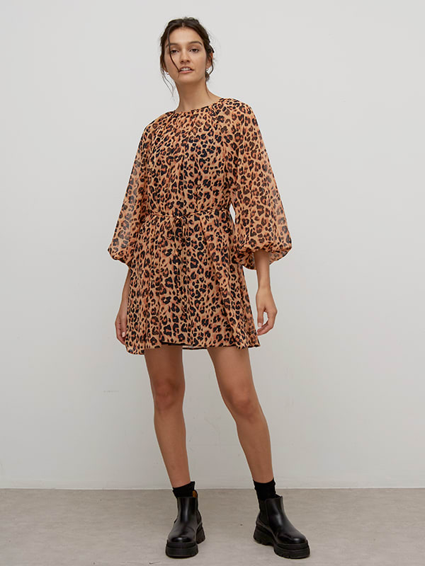REPREVE Brown Leopard Rogan Mini Dress
