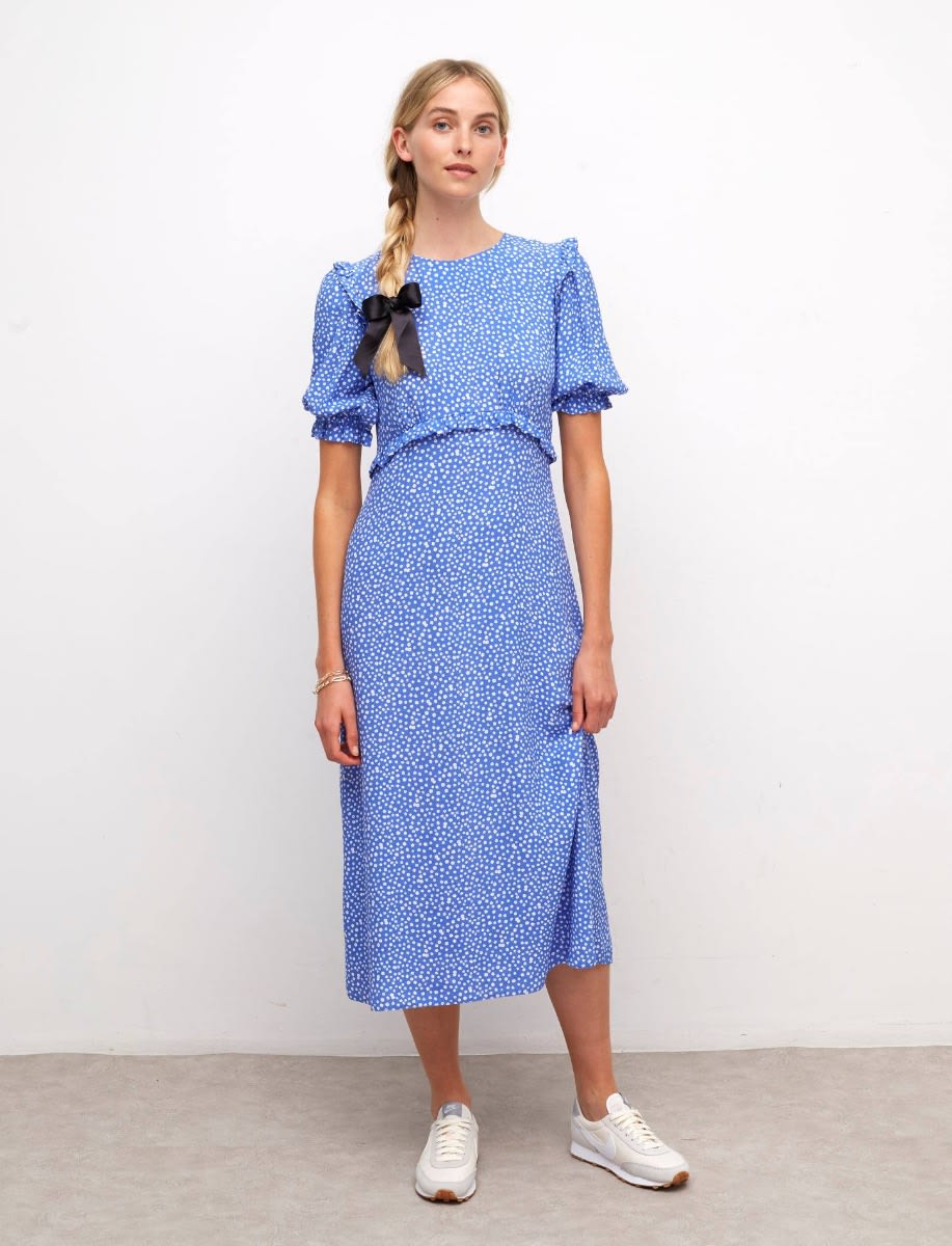 Lenzing Ecovero Blue and White Ditsy Felicia Midi Dress | Nobody's Child