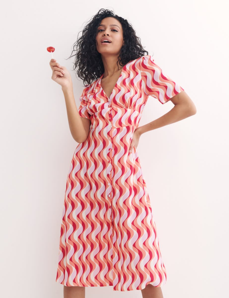 Pink Geo Print Alexa Midi Dress 