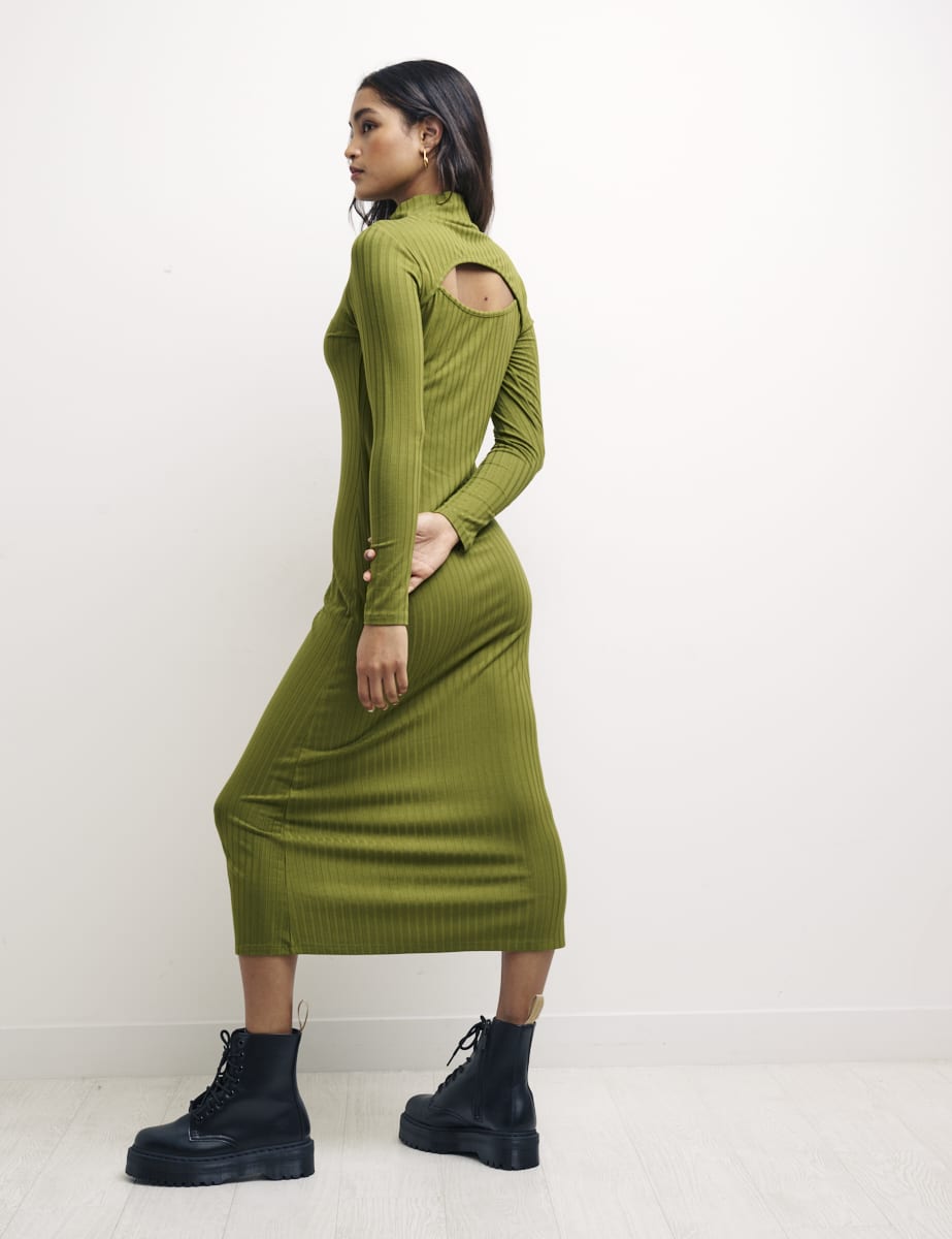 Green Bailey Cutout Rib Midi Dress