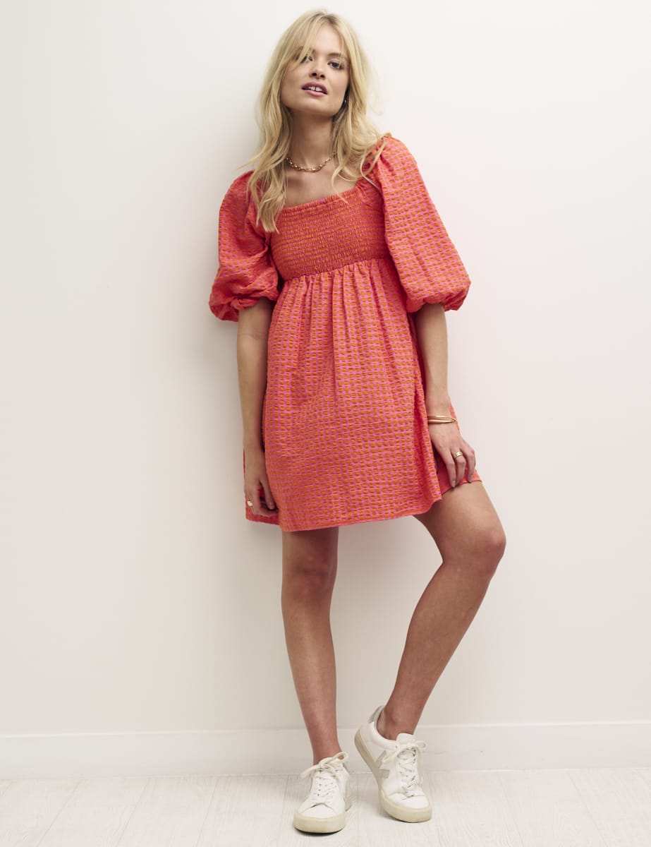 Petite Pink and Orange Gingham Kylie Mini Dress