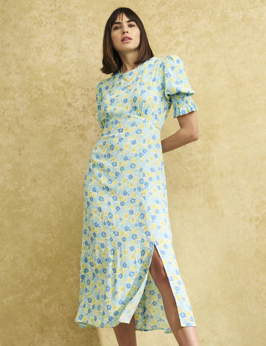 Blue and Yellow Floral Luna Midi Dress