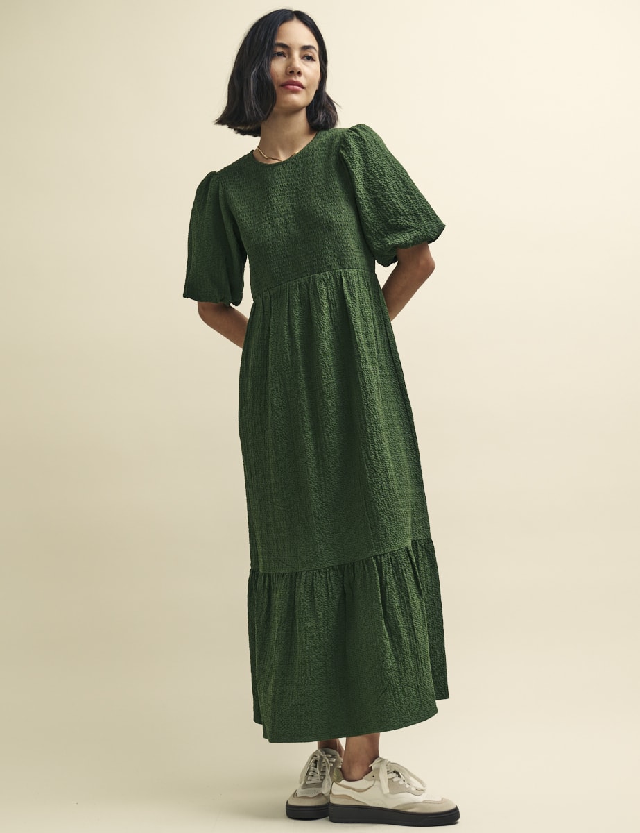 Khaki Green Kelsie Smock Midi Dress | Nobody's Child