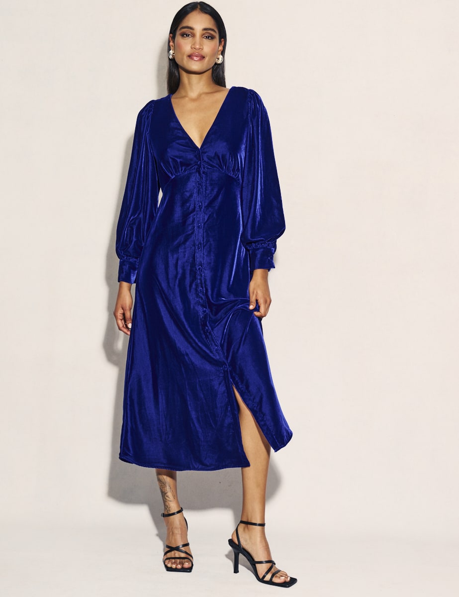 Royal Blue Velvet Tasha Midi Dress
