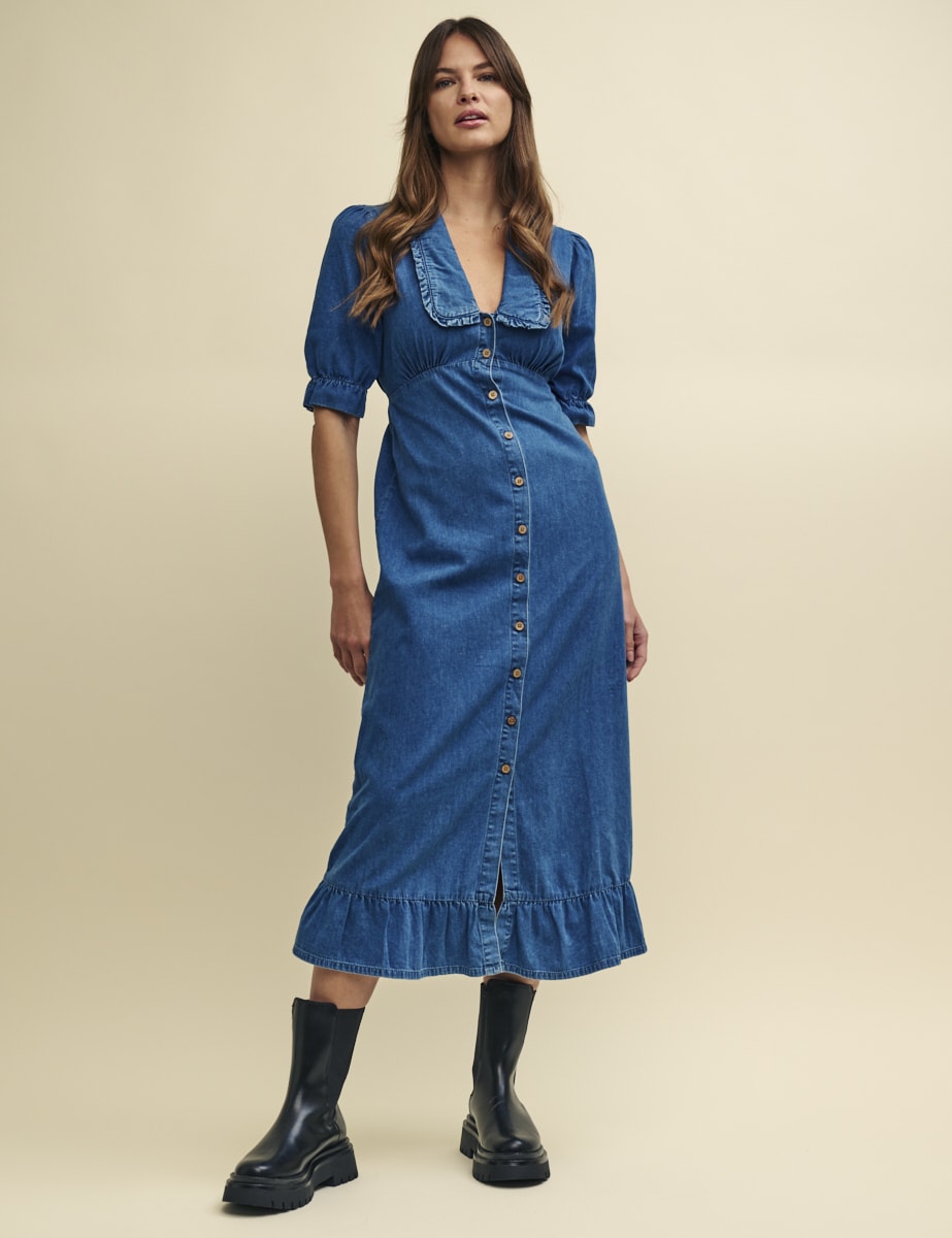 Blue Denim Annalise Collared Midaxi Dress | Nobody's Child