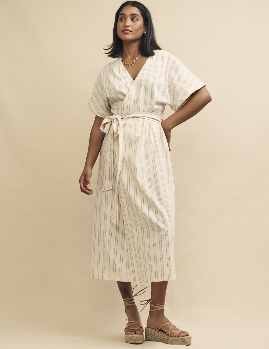 Cream Stripe Louisa Wrap Midi Dress
