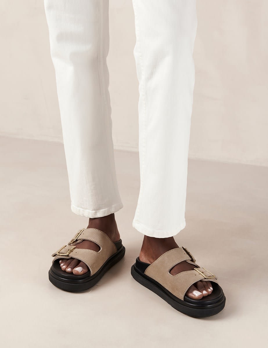 Alohas Taupe Double Strap Suede Sandals