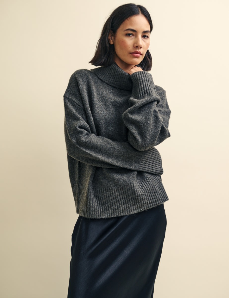 Grey Knitted Roll Neck Jumper